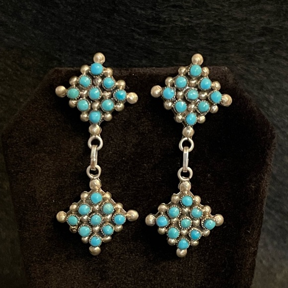 AUTHENTIC ZUNI TURQUOISE & STERLING EARRINGS